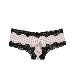 Pink & Black Polka Dots Lace Trim Cheeky Panty L